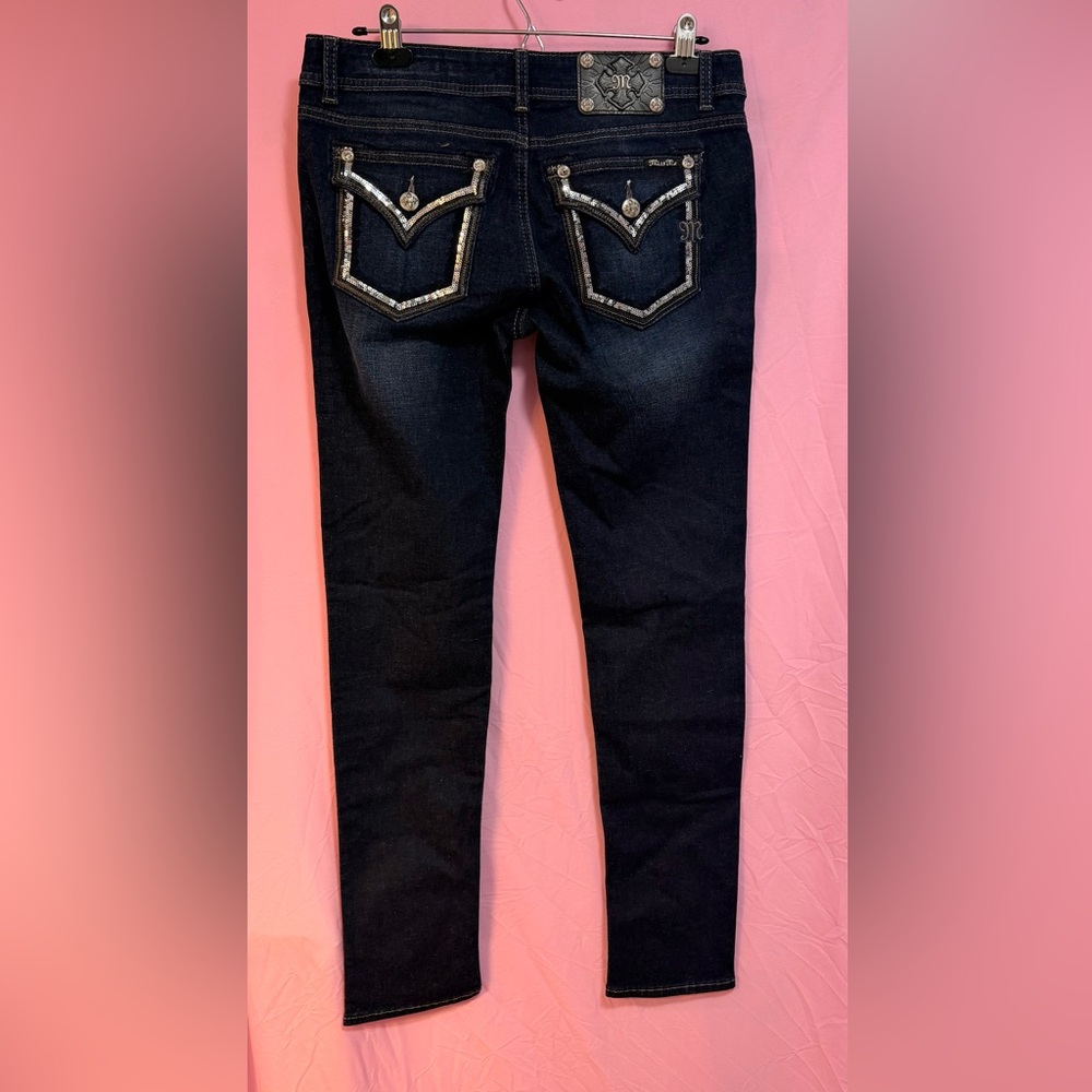 Miss Me Dark Blue Skinny Jeans With Sequin Pockets